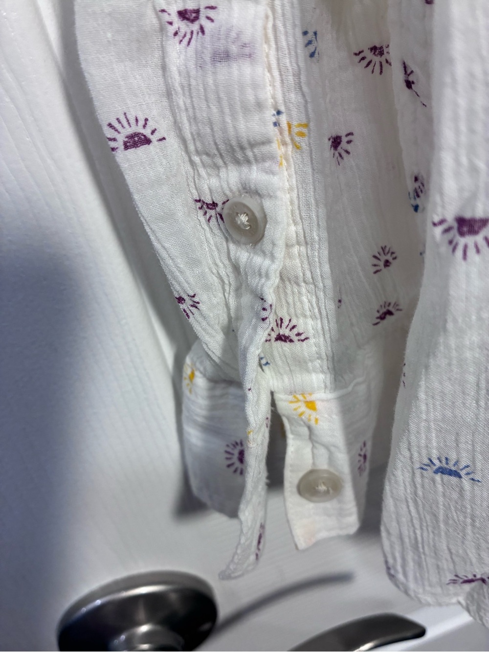 Eddie Bauer Cream Button-Up Shirt with Yellow & Purple Micro Dots - Picture 6 of 9